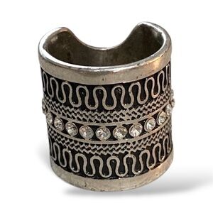 Silver Cigar Band Stainless Steel Crystal Ring Doesn't Tarnish Chunky Ring